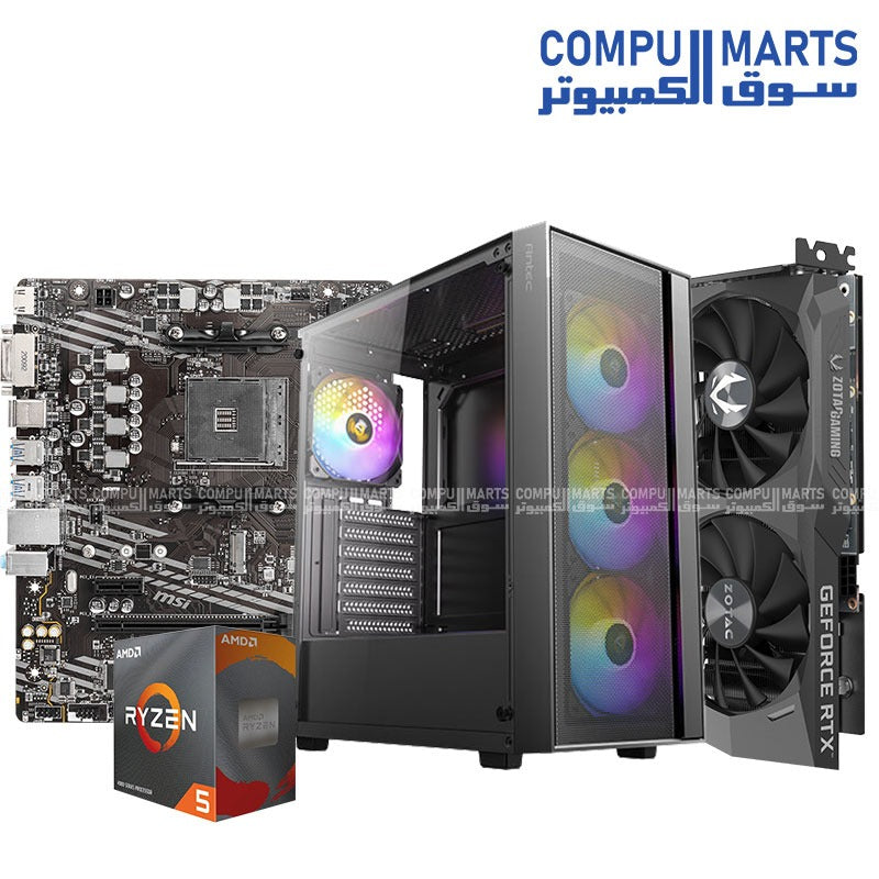 Gaming PC – Ryzen 5 4500, RTX 3050 6GB, 8GB RAM, 240GB SSD, A520 Motherboard, AX65 Case