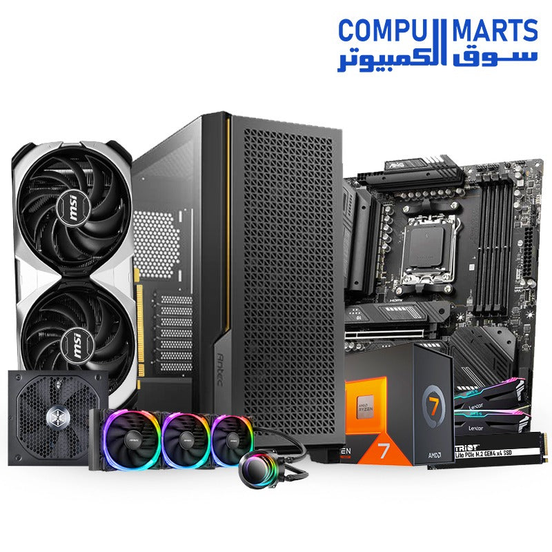 Samurai AMD#1 – Ryzen 7 7800X3D, RTX 4070 Ti SUPER, X670E TOMAHAWK WIFI, 32GB DDR5 6400MHz, 500GB NVMe SSD, Antec P20C Case – High-End Gaming PC Egypt