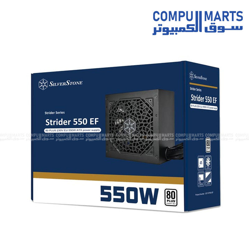 SilverStone- Strider 550 EF 550W- 80 PLUS EU -ATX power supply -with flat -cables -silent -120mm fan