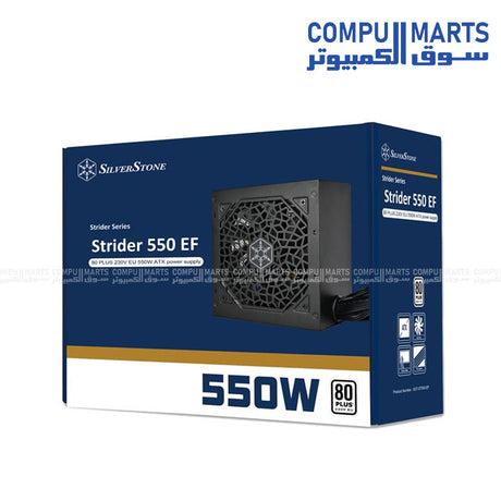 SilverStone- Strider 550 EF 550W- 80 PLUS EU -ATX power supply -with flat -cables -silent -120mm fan