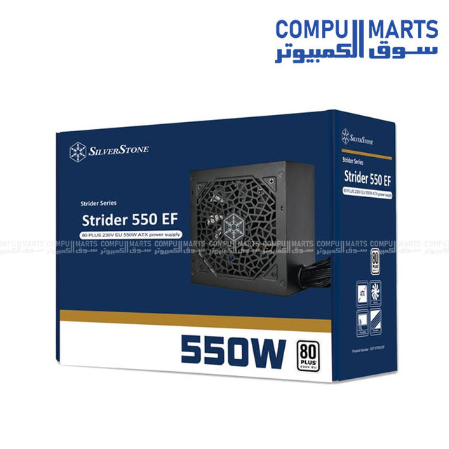 SilverStone- Strider 550 EF 550W- 80 PLUS EU -ATX power supply -with flat -cables -silent -120mm fan