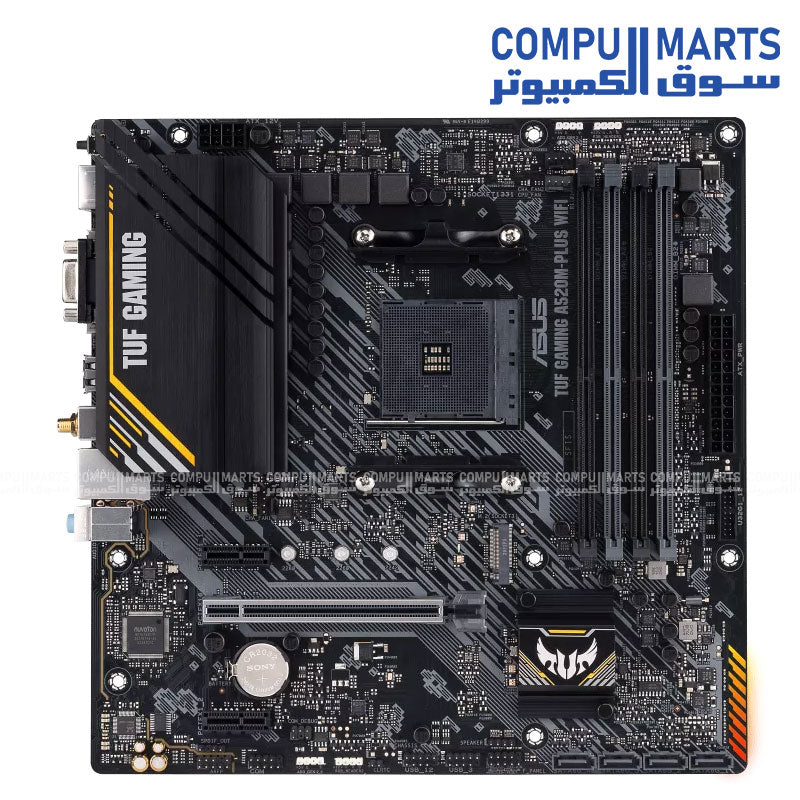 ASUS TUF Gaming A520M-PLUS WIFI Micro ATX AM4 Motherboard – M.2, Wi-Fi 5, HDMI, DisplayPort, USB 3.2 Gen 1, Aura Sync RGB