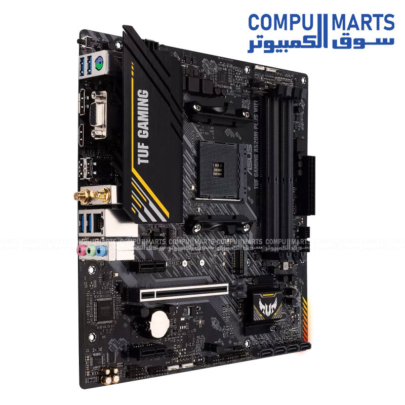 ASUS TUF Gaming A520M-PLUS WIFI Micro ATX AM4 Motherboard – M.2, Wi-Fi 5, HDMI, DisplayPort, USB 3.2 Gen 1, Aura Sync RGB