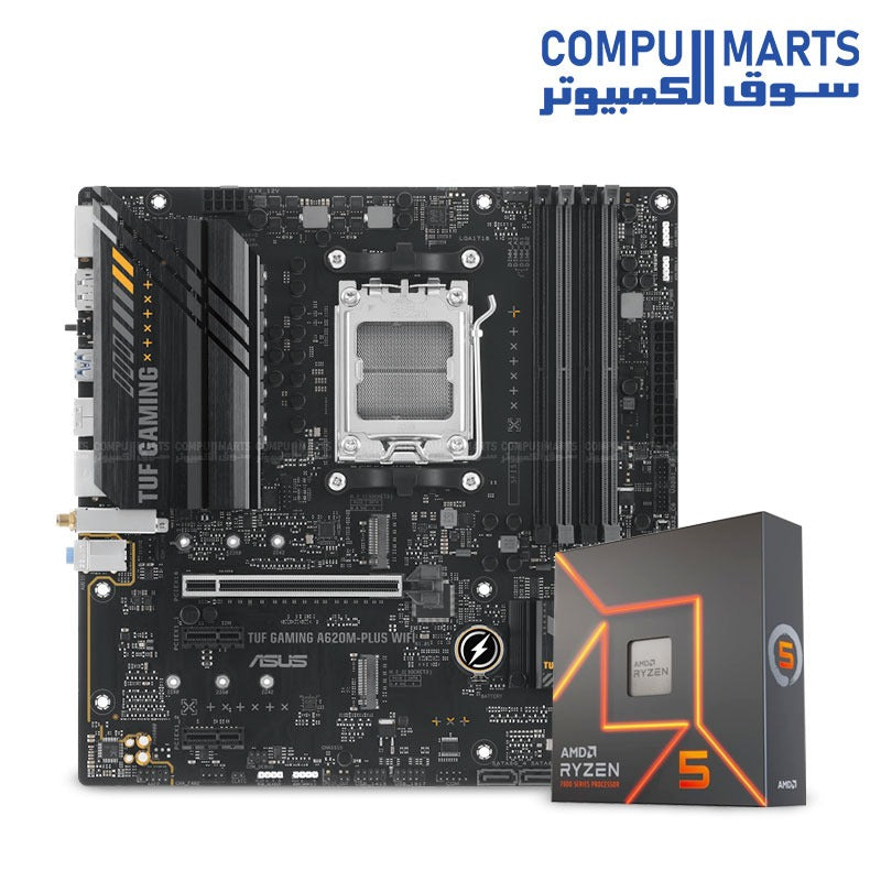 7600X-Processor-AMD-Ryzen5-6Core-A620M-PLUS-WiFi-Motherboard-ASUS-TUF-GAMING-AMD-AM5-microATX