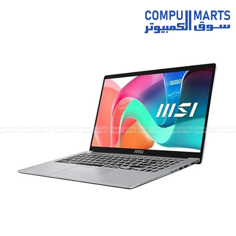 Modern 15 F1MG notebook featuring Intel Graphics, Wi-Fi 6E, Bluetooth 5.3 and Windows 11 Home.