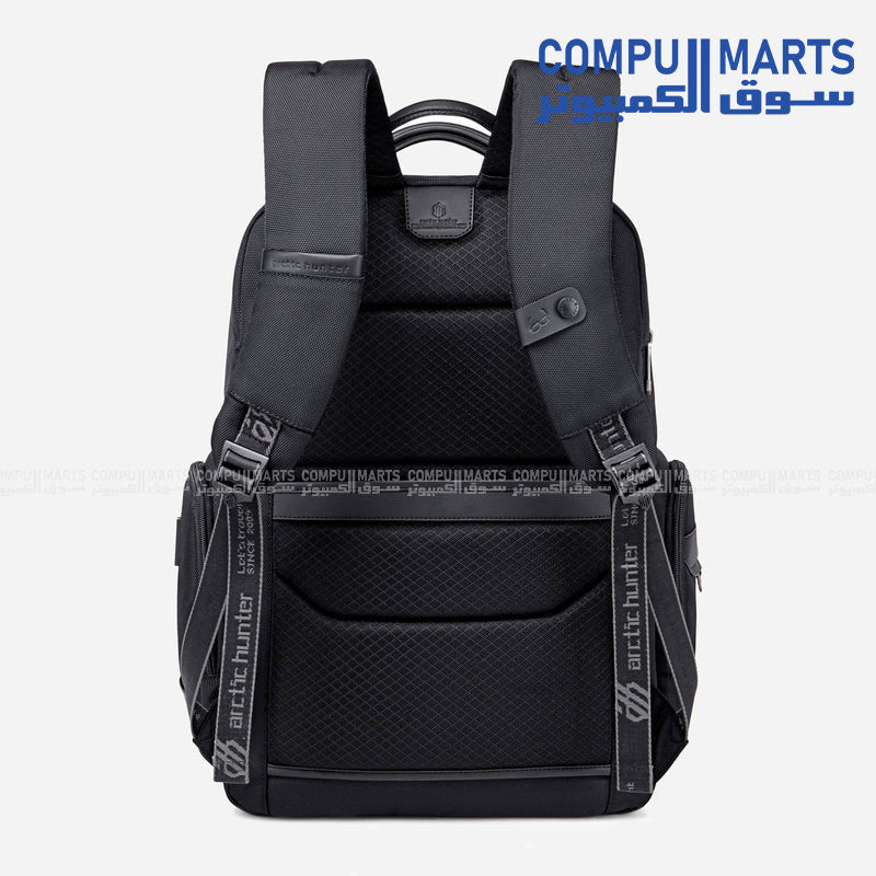 Black laptop backpack with USB port and laptop compartment