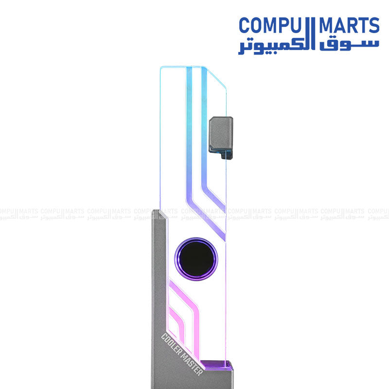 Atlas ARGB GPU support bracket with aluminium plastic tempered glass and magnet construction available through Compumarts