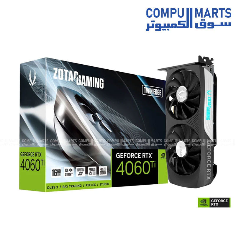 ZOTAC GAMING GeForce RTX 4060 Ti Twin Edge 16GB GDDR6 graphics card with PCIe 4.0 x8 interface