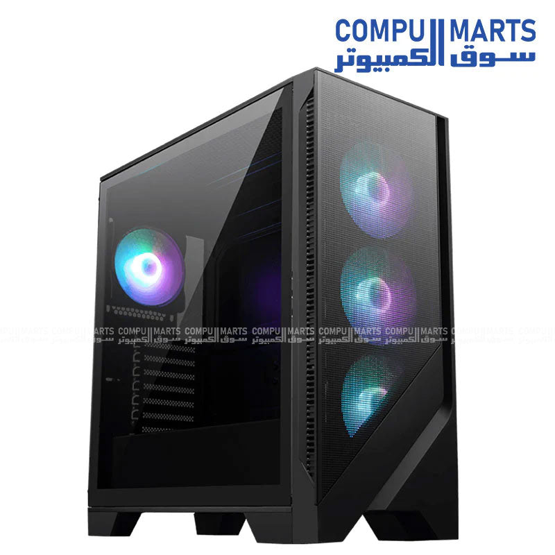 MSI MAG Forge 321R Airflow Premium Mid-Tower Gaming PC Case with four 120mm ARGB fans, USB 3.2 Gen 2x2 Type-C, tempered glass side panel, vented front panel, and support for radiators up to 360mm, available in Egypt from Compumarts.