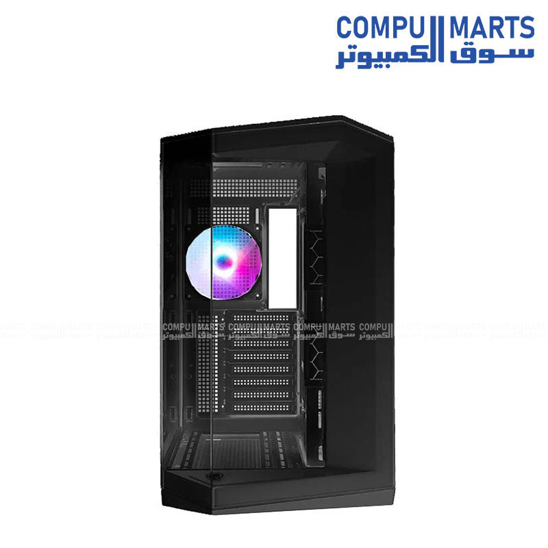 Premium Mid Tower PC case featuring four pre-installed 120mm ARGB fans, multiple radiator mounting support, and Compumarts availability