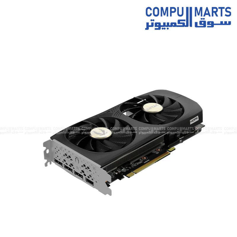 Compact ZOTAC GAMING GeForce RTX 4070 SUPER Twin Edge OC graphics card with dual-slot design, 234.1mm card length, 256-bit display support through DisplayPort 1.4a and HDMI 2.1a for graphics card shoppers in Egypt