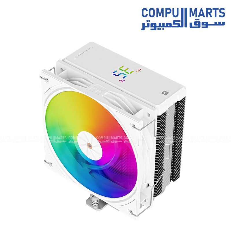 Air cooler featuring 4 heat pipes, 70.84 CFM airflow, 2.63 mm H2O air pressure, and 3 PIN 5V ARGB connector