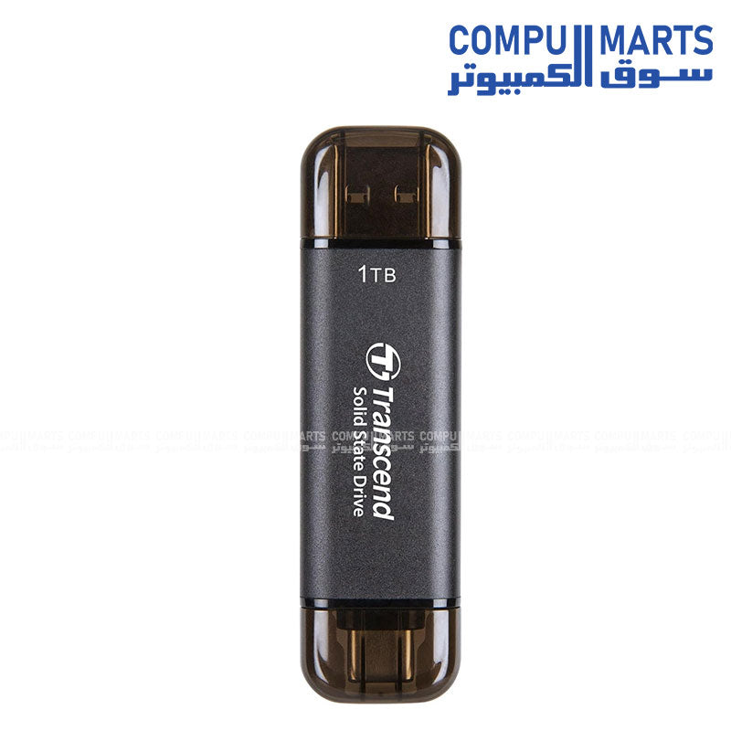 Transcend ESD310C 1TB External SSD with USB 10Gbps transfer rate, 1050MB/s read speed, and USB 3.0 Type-A and Type-C connectivity available in Egypt