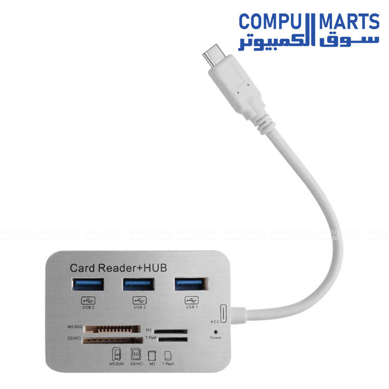 USB 7-in-1 Hub Combo with Multiport Adapter and Built-in Card Reader – Compact USB Hub for Laptop and Desktop