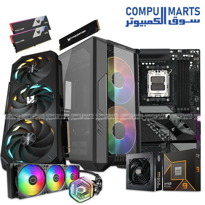 Ultimate Gaming PC Build – Ryzen 9 9950X, RTX 5080, 64GB DDR5, 1TB NVMe, X870E WiFi7, HAF 500, 850W Gold, Liquid Cooler 360