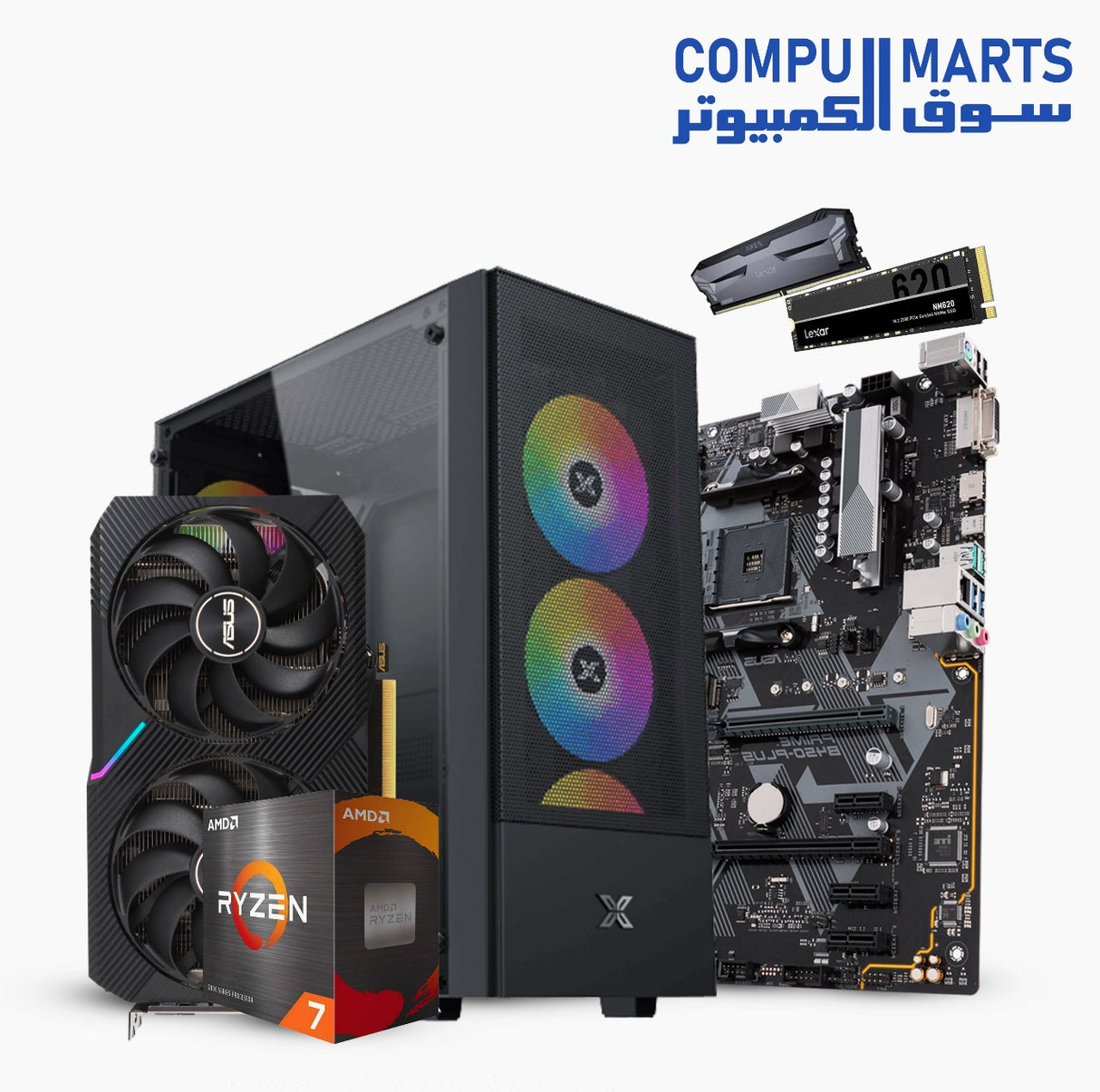 AMD Ryzen 7 5700-ASUS PRIME B450M-A-RAM: 32GB (16GB x2) DDR4 3200MHz-Lexar NM620 M.2 2280-CASE XIGMATEK HERO II AIR 4 FAN ARGB - MID TOWER+power700W-ASUS Dual GeForce RTX 3050 OC-RTX 3060 V2 OC-TX 4060 EVO OC-BUNDLE