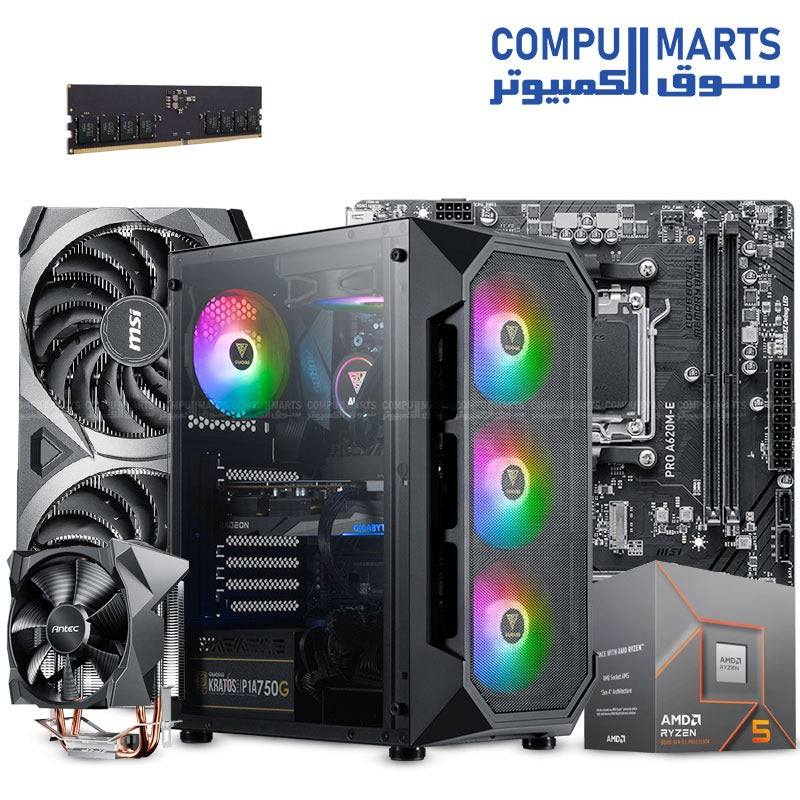 NINJA BUNDLE 2 – AMD Ryzen 5 8400F Processor + NVIDIA GeForce RTX 3060 12GB Graphics Card + 16GB DDR5 4800MHz RAM + 512GB NVMe SSD + B650 Motherboard + 600W PSU + ARGB Mid-Tower Case – Smooth 1080p & 1440p Gaming Build – Egypt