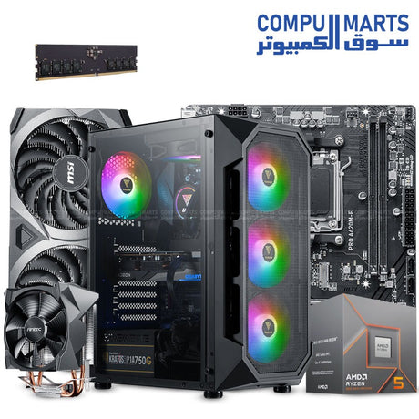 NINJA BUNDLE 2 – AMD Ryzen 5 8400F Processor + NVIDIA GeForce RTX 3060 12GB Graphics Card + 16GB DDR5 4800MHz RAM + 512GB NVMe SSD + B650 Motherboard + 600W PSU + ARGB Mid-Tower Case – Smooth 1080p & 1440p Gaming Build – Egypt