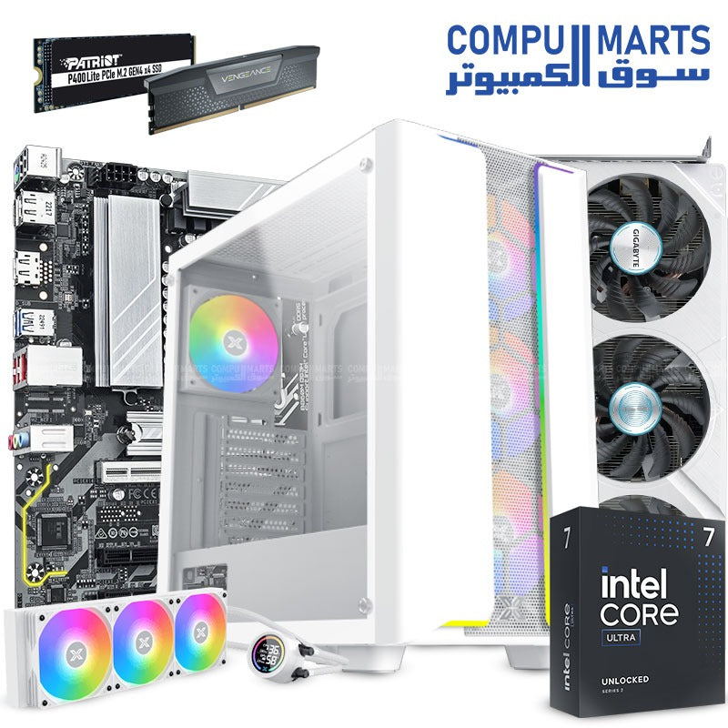 White Bundle – Intel Ultra 7, B860M DDR5, 16GB DDR5 RAM, RTX 4060 Ti, 500GB NVMe SSD, XIGMATEK Y Pro Case, LK 360 AIO Cooler – High-End White Gaming PC Egypt