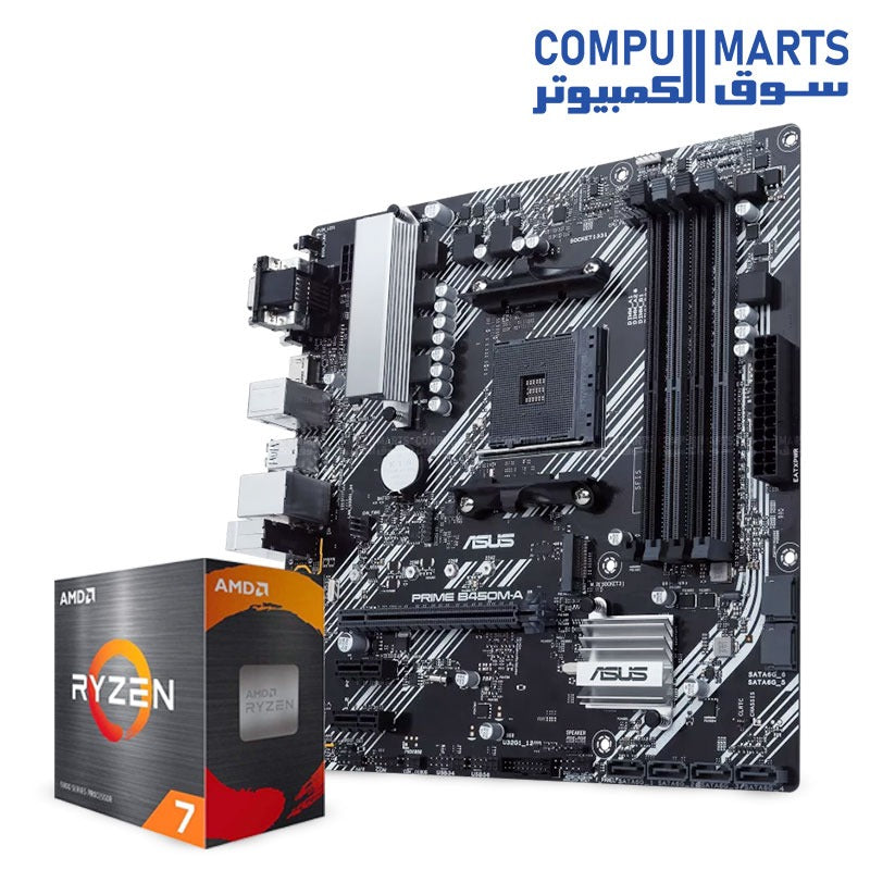 AMD Ryzen 7 5700 Processor + ASUS PRIME B450M-A Motherboard Bundle – AM4 Platform – High-Performance PC Build for Gaming & Productivity – Egypt
