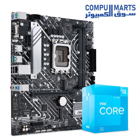 Intel Core i3-12100F Processor + ASUS PRIME H610M-D D4 Motherboard – Budget-Friendly Entry-Level PC Bundle – Perfect for Home & Office Use – Egypt