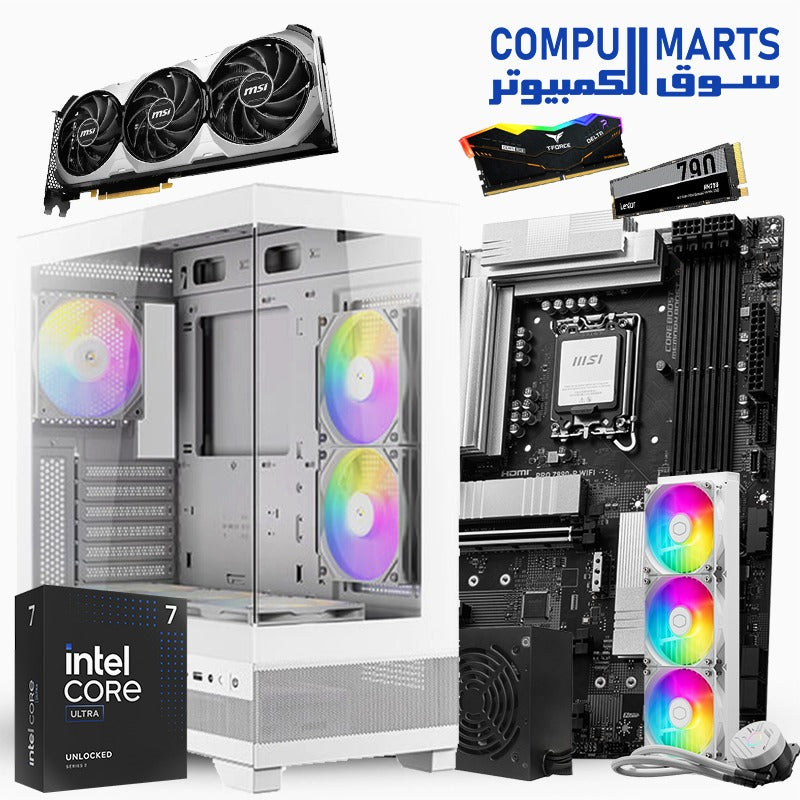 Intel Core Ultra 7 265KF + MSI PRO Z890-P WiFi DDR5 Motherboard + MSI RTX 4060 Ti VENTUS 3X E OC 8GB GPU + TEAM DELTA RGB DDR5 32GB RAM + Lexar NM790 1TB NVMe SSD + Cooler Master MasterLiquid 360L Core White ARGB + Antec CX700 Case + Antec Atom B850 Bronze PSU – Gaming PC Bundle – Egypt