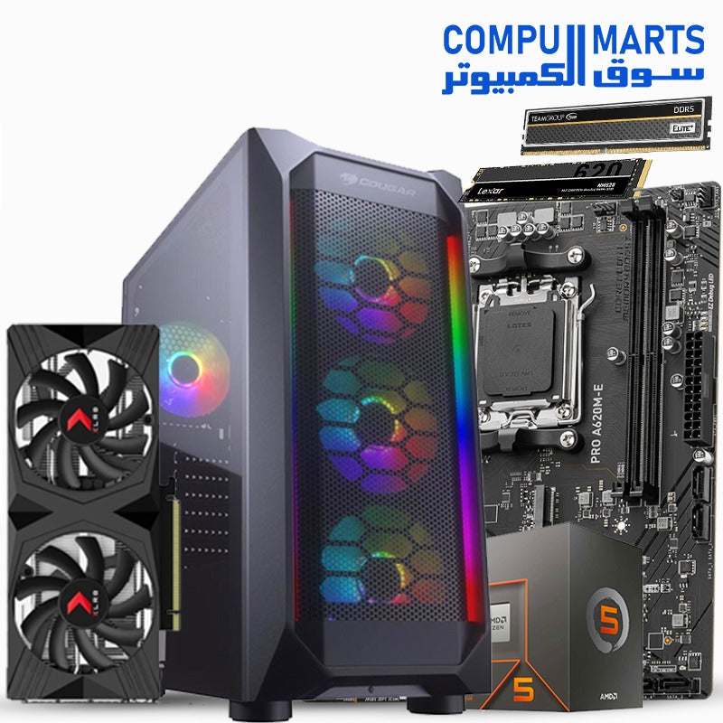 NINJA FLEX #1 – AMD Ryzen 5 8400F Processor + A620M Motherboard + 16GB RAM + 256GB SSD + NVIDIA GeForce RTX 4060 / 4060 Ti GPU + COUGAR MX410 Case – Mid-Range Gaming PC Bundle – Egypt