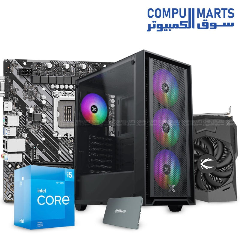 Intel Core i5-12400F + ASRock H610M-HVS/M.2 R2.0 DDR4 + 16GB DDR4 RAM 3200MHz + DAHUA 120GB SATA SSD + ZOTAC RTX 3050 6GB GDDR6 + XIGMATEK SKY II Case with 600W PSU – SOLO Gaming Bundle – Egypt