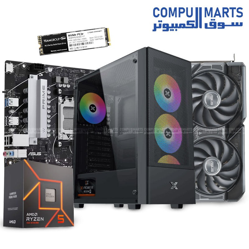 RIO 1 Gaming PC – AMD Ryzen 5 7500F + 16GB DDR5 RAM + 256GB SSD + NVIDIA RTX 4060 Ti 8GB + B650M-R Motherboard + XIGMATEK HERO II Case with 750W PSU – Performance Gaming Build – Egypt