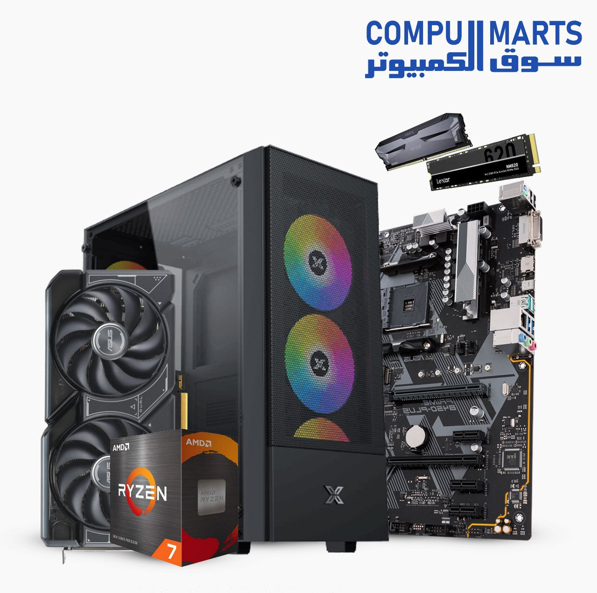 AMD Ryzen 7 5700-ASUS PRIME B450M-A-RAM: 32GB (16GB x2) DDR4 3200MHz-Lexar NM620 M.2 2280-CASE XIGMATEK HERO II AIR 4 FAN ARGB - MID TOWER+power700W-ASUS Dual GeForce RTX 3050 OC-RTX 3060 V2 OC-TX 4060 EVO OC-BUNDLE