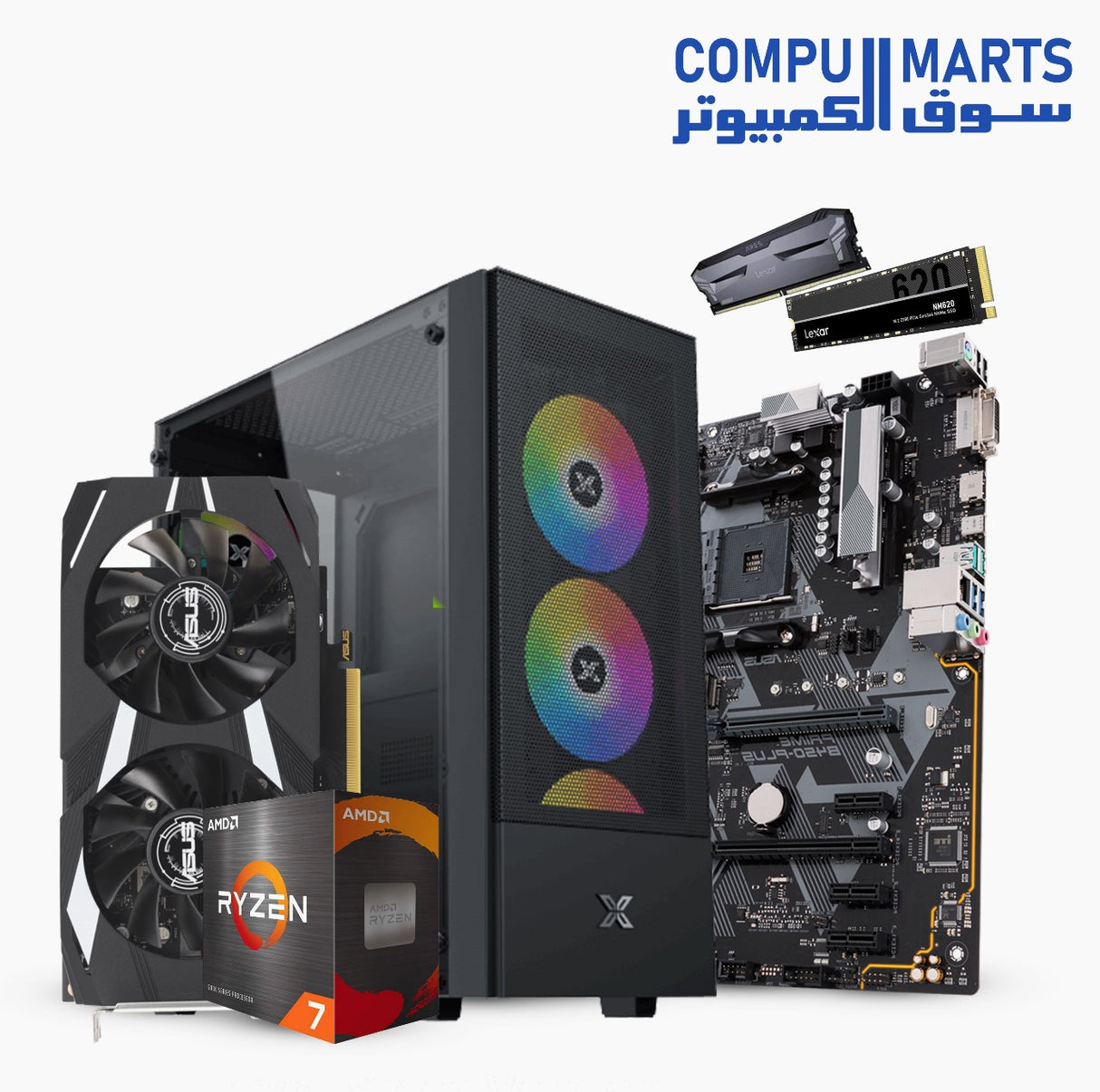AMD Ryzen 7 5700-ASUS PRIME B450M-A-RAM: 32GB (16GB x2) DDR4 3200MHz-Lexar NM620 M.2 2280-CASE XIGMATEK HERO II AIR 4 FAN ARGB - MID TOWER+power700W-ASUS Dual GeForce RTX 3050 OC-RTX 3060 V2 OC-TX 4060 EVO OC-BUNDLE