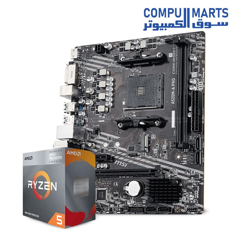 AMD Ryzen 5 4600G 3.7GHz AM4 Processor + MSI A520M-A PRO DDR4 Micro ATX Motherboard Bundle – Budget Productivity & Gaming Setup – Egypt