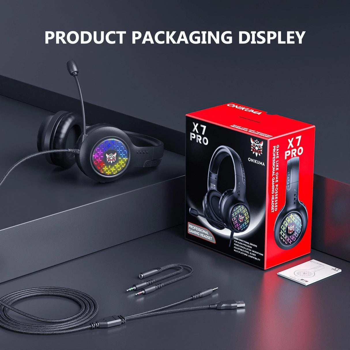 Onikuma X7 PRO Wired Gaming Headset RGB Light Noise-canceling Headphone With Microphone for PS4 / PC/ XboxOne
