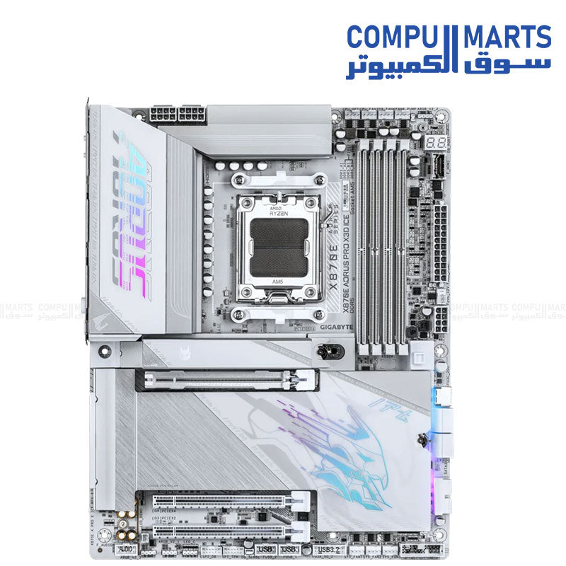 X870E AORUS PRO X3D motherboard featuring four M.2 slots, PCIe 5.0 graphics slot and USB4 connectivity