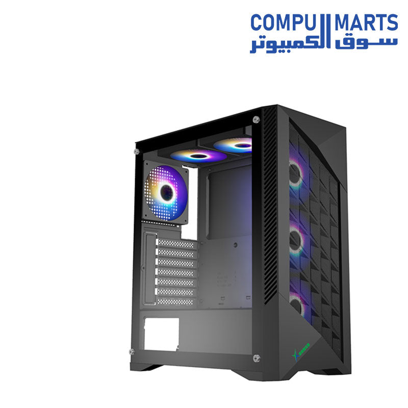 XANDER Velox Plus Black gaming case E-ATX 4PCS ARGB FANS USB3.0 x1+USB2.0x2 Front Mesh & Left TG Panel available in Egypt