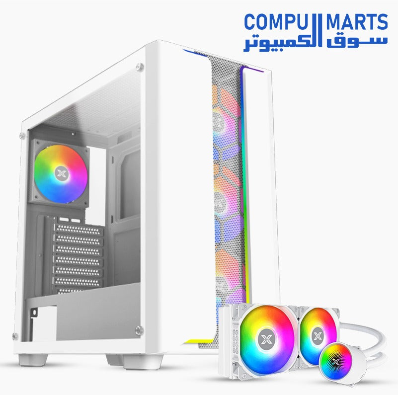 XIGMATEK Gaming Y Pro ARGB EATX Case with dual LED strips and Liquid Killer X 240 ARGB AIO liquid cooler bundle for gaming PCs.