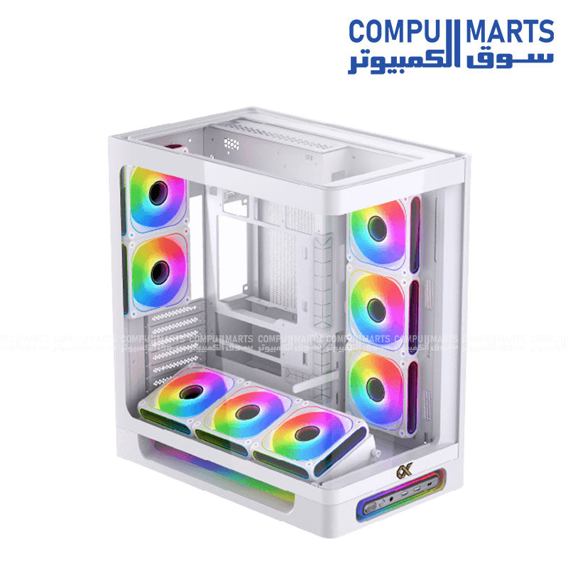 Xigmatek Heaven Arctic Mid Tower Case 8 ARGB fans curved glass E-ATX BTF support black and white gaming case