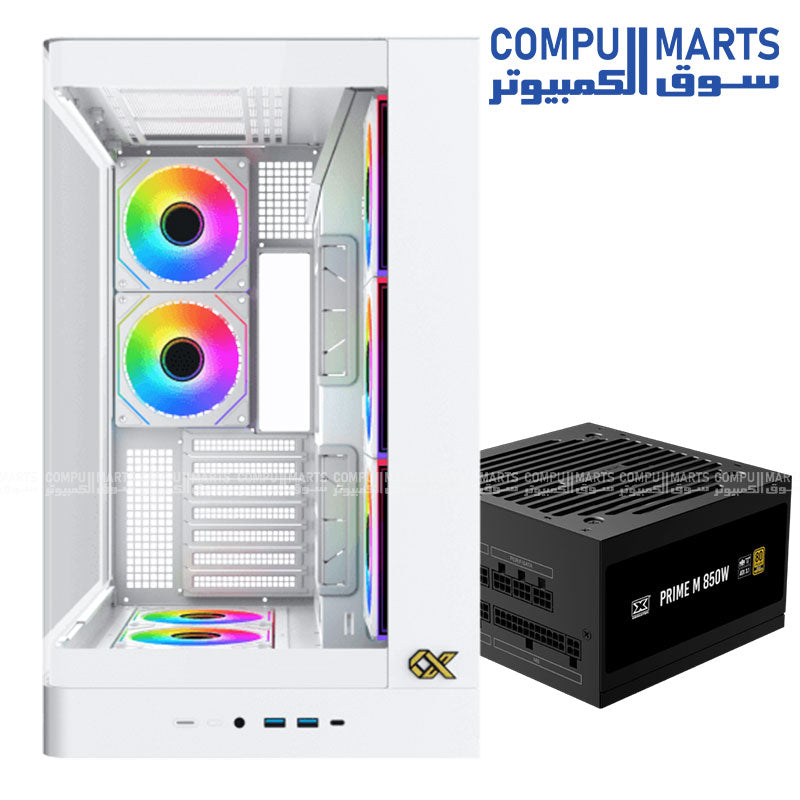 Xigmatek gaming hardware bundle including Pano II Air chassis paired with PRIME M 1000W 80 Plus Gold certified power supply unit