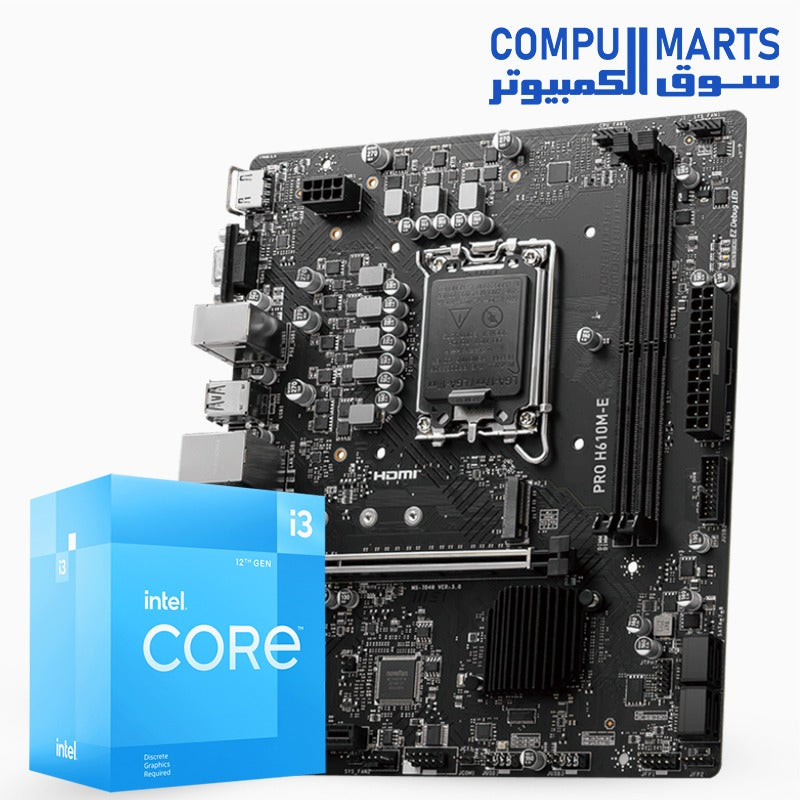 Intel Core i3-12100F Processor + MSI Pro H610M-E DDR4 Motherboard Bundle – LGA1700 Platform – Entry-Level Build for Office, Everyday Use & Budget Gaming – Egypt