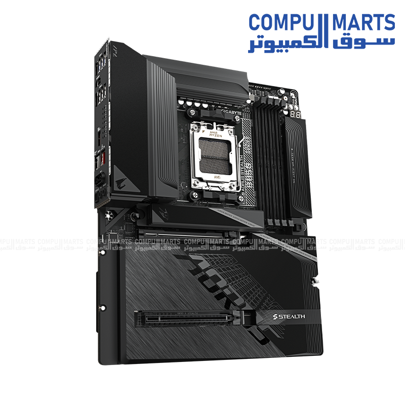 GIGABYTE B850 AORUS STEALTH ICE – AM5 ATX DDR5 حتى 8200 MT/s OC، PCIe 5.0، 5 GbE LAN، Wi‑Fi 7، 4 فتحات M.2