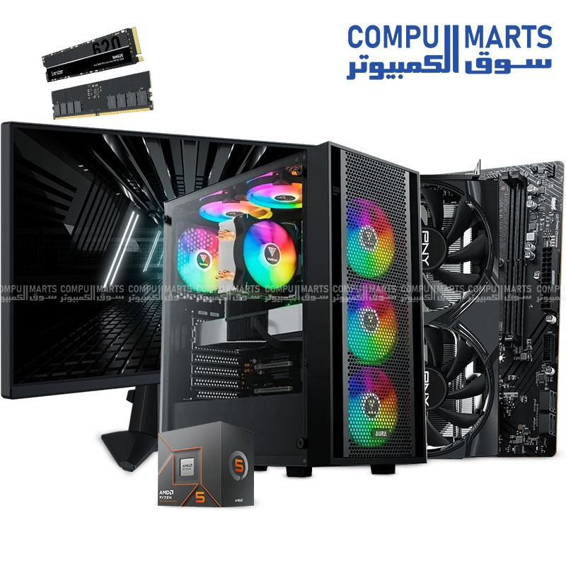 Ryzen 5 8400F RTX 5060 Gaming PC with MSI PRO B650M, 16GB DDR5 RAM, 1TB SSD, RGB Case, and 180Hz MSI Monitor – Egypt