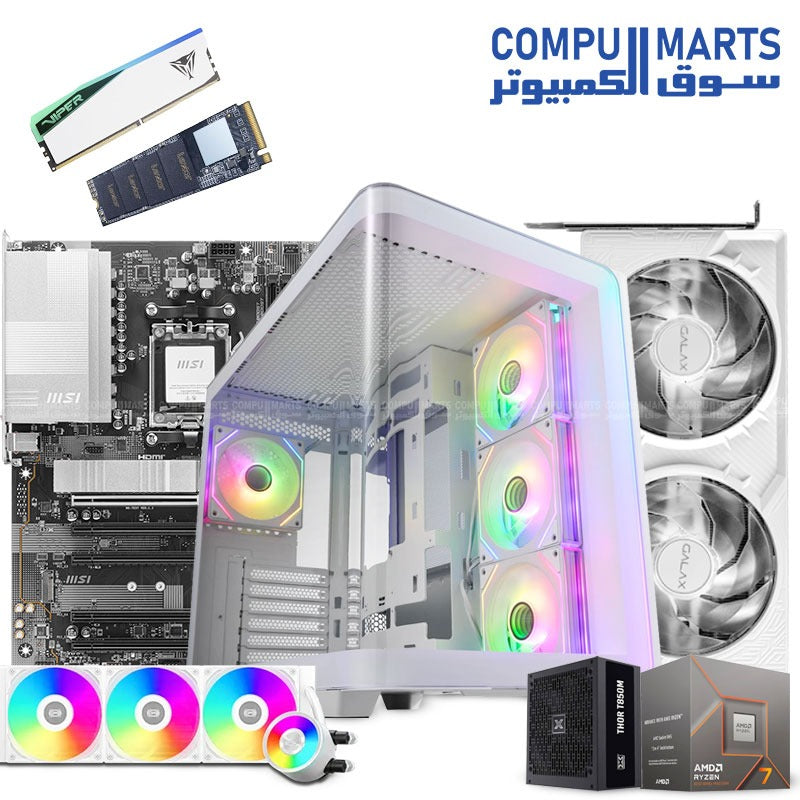 WHITE MONSTER Gaming PC – AMD Ryzen 7 8700F + NVIDIA RTX 5070 White Edition + 32GB DDR5 6400MHz RAM + 1TB NVMe SSD + 360mm Liquid Cooler – High-End White Gaming Build – Egypt