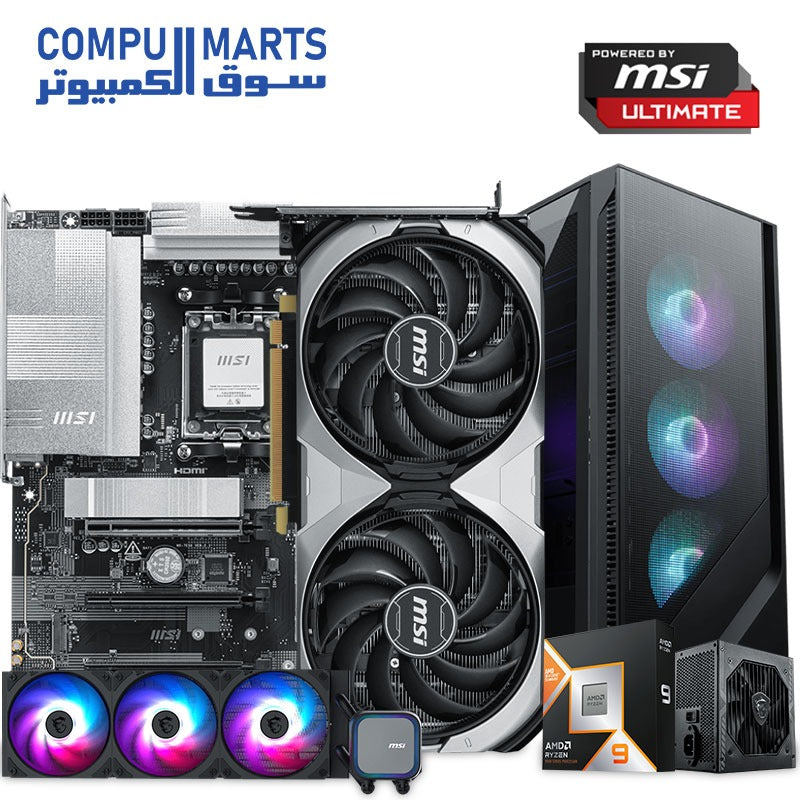 Custom Gaming PC Bundle  – Ryzen 9 9950X3D | MSI PRO B850-P WiFi | 32GB DDR5 6000MHz | Lexar NVMe SSD 6500MB/s | MSI RTX 4070 SUPER Ventus 2X | MSI A13 Cooler | 750W Bronze PSU