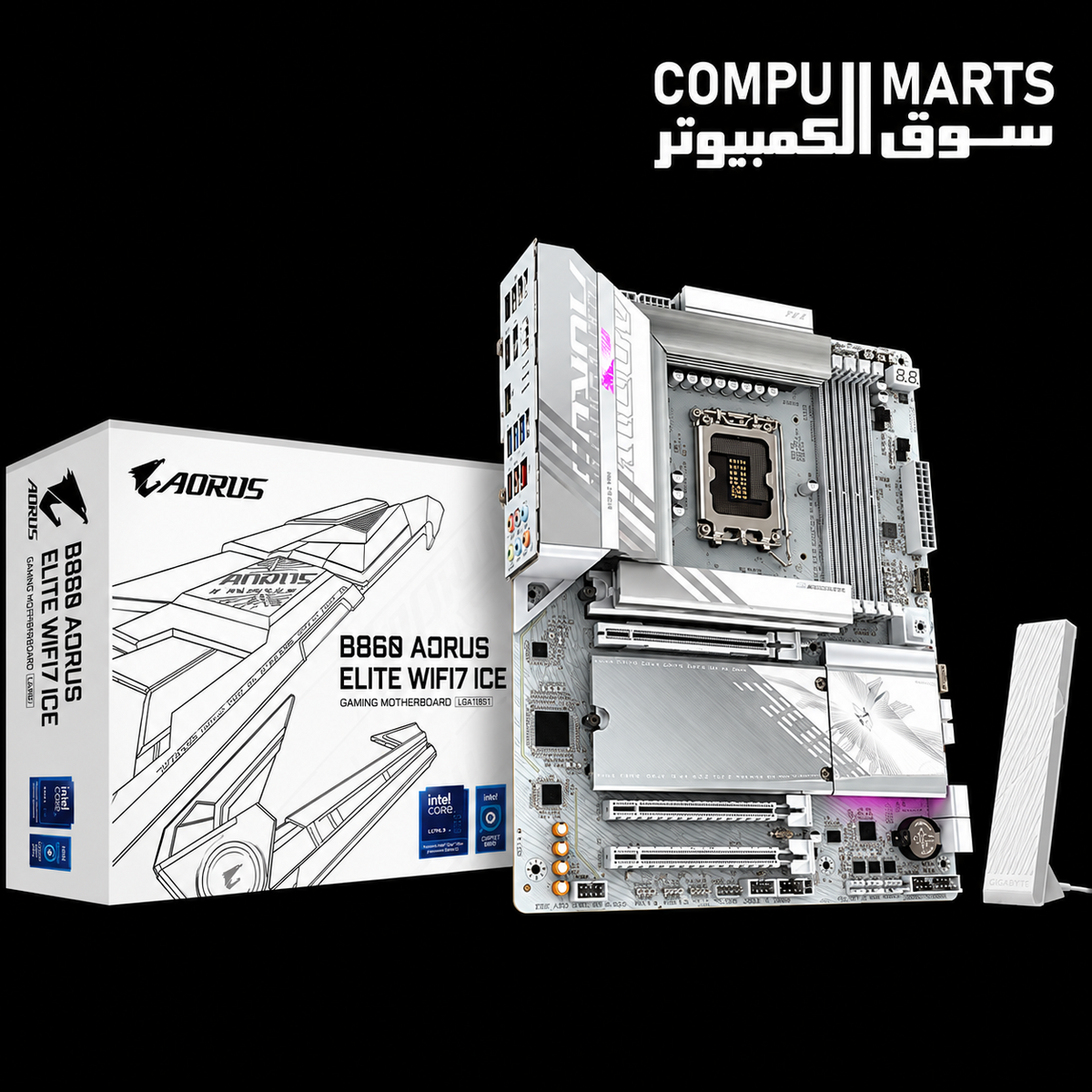 GIGABYTE B860 AORUS ELITE WIFI7 ICE ATX motherboard with Wi-Fi 7