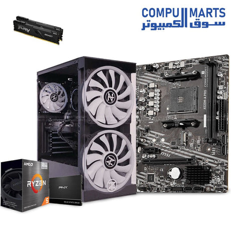 Ryzen 5 5600GT + MSI A520M-A PRO Motherboard + 16GB FURY DDR4 3200MHz RAM (2x8GB) + PNY 120GB SSD + TECHNO ZONE C-500 Case with 3 RGB Fans + 600W PSU – Budget Gaming PC Build – Egypt