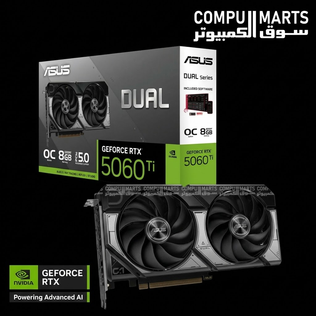ASUS Dual GeForce RTX 5060 Ti 8GB GDDR7 OC Edition 007 First Light Bundle graphics card available at Compumarts in Egypt.