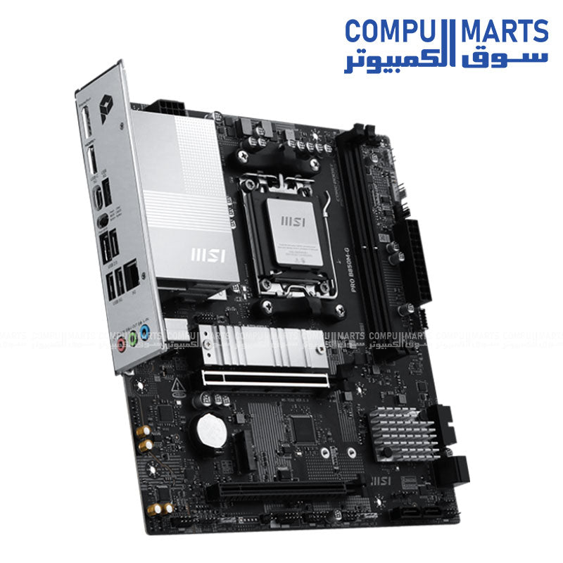 MSI PRO B850M-G motherboard featuring AM5 socket, DDR5 memory slots, PCIe 5.0 support, and 5G LAN for high-speed connectivity.