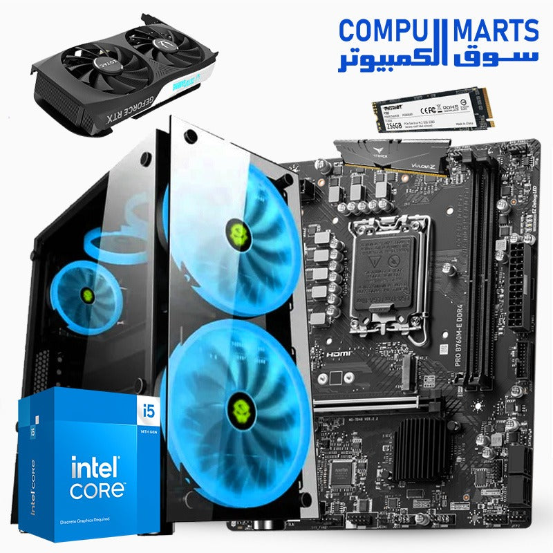 ALEXANDRE P 4 โ Intel Core i5-14400F Processor + NVIDIA GeForce RTX 4060 Ti 8GB GPU + B760M DDR4 Motherboard + RGB Gaming Case โ Powerful Mid-Range Gaming PC Bundle โ Egypt