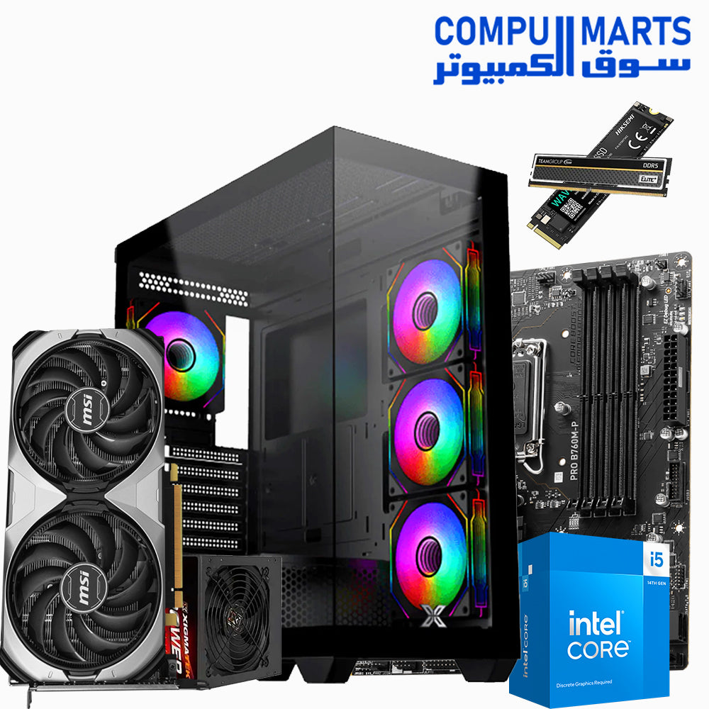 "Intel Core i5-14400F + RTX 4070 Super Gaming PC Bundle with MSI B760M-P, 16GB DDR5 RAM, 512GB SSD, and Xigmatek Blast Case – Egypt"