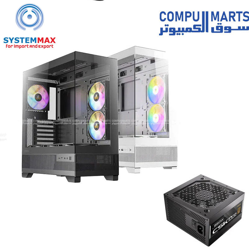 ANTEC CX700 3 FAN PRE-INSTALLED ARGB  Fish Tank Case Airflow GLASS WITH MESH COLORS + ANTEC 850 WATT CSK PRO ATX3.1 80+ BRONZE